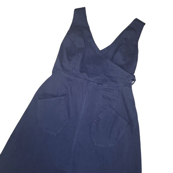 Anthropologie Chino Navy Blue Pinafore overall mini Dress With Pockets Size US 6 - Picture 4 of 5